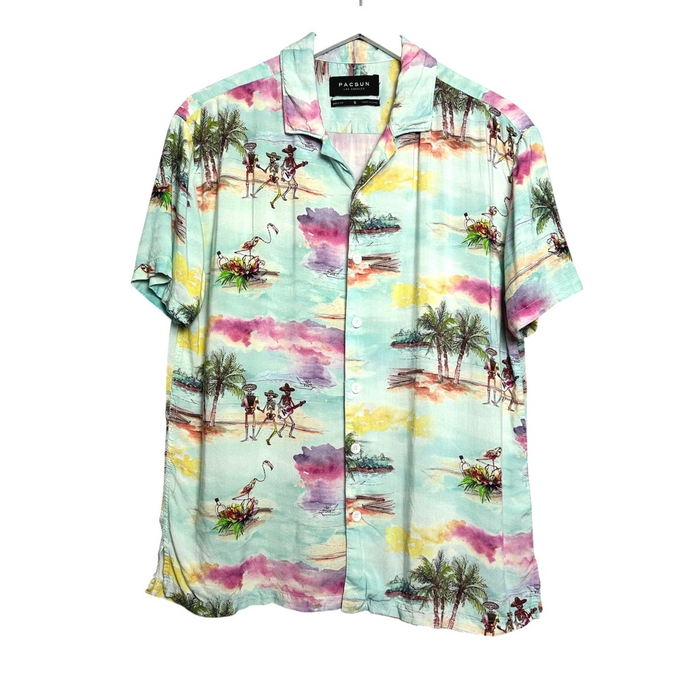 PacSun Skeleton Mariachi Pastel Beach Tropical Print Boxy Fit Button Up Shirt S